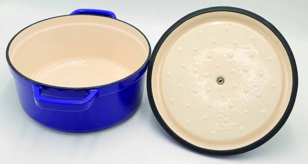 Cocotte in ghisa, 24 cm, 3,6 L, blu, con coperchio, ideale per stufati