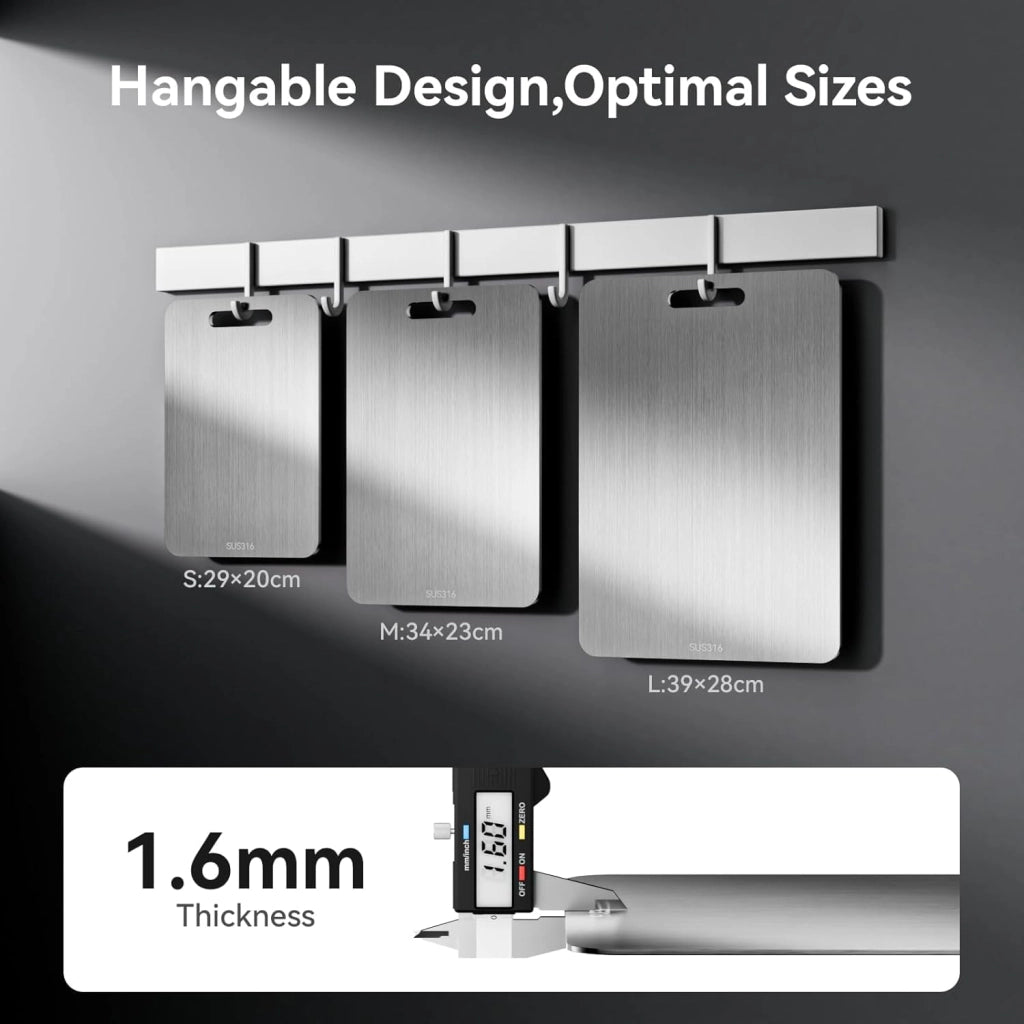 Tagliere in acciaio inossidabile, 29x20 cm, a doppio lato, antibatterico