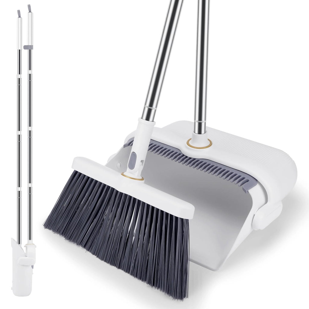 Set di scopa e paletta, design verticale, smontabile, colore bianco