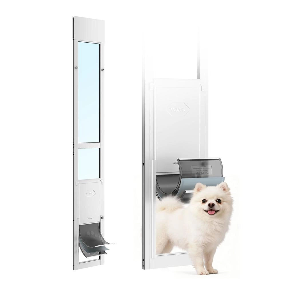 Porta per Cani per Porte Scorrevoli CWM08-M, Sportello Regolabile da 1927 mm a 2049 mm in Alluminio e Vetro Temperato Isolante con Chiusura di Sicurezza