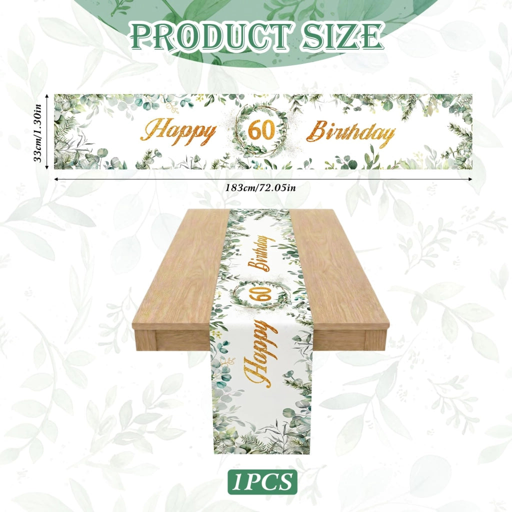 Tovaglia per il 60° compleanno, design eucalipto, 183 x 33 cm