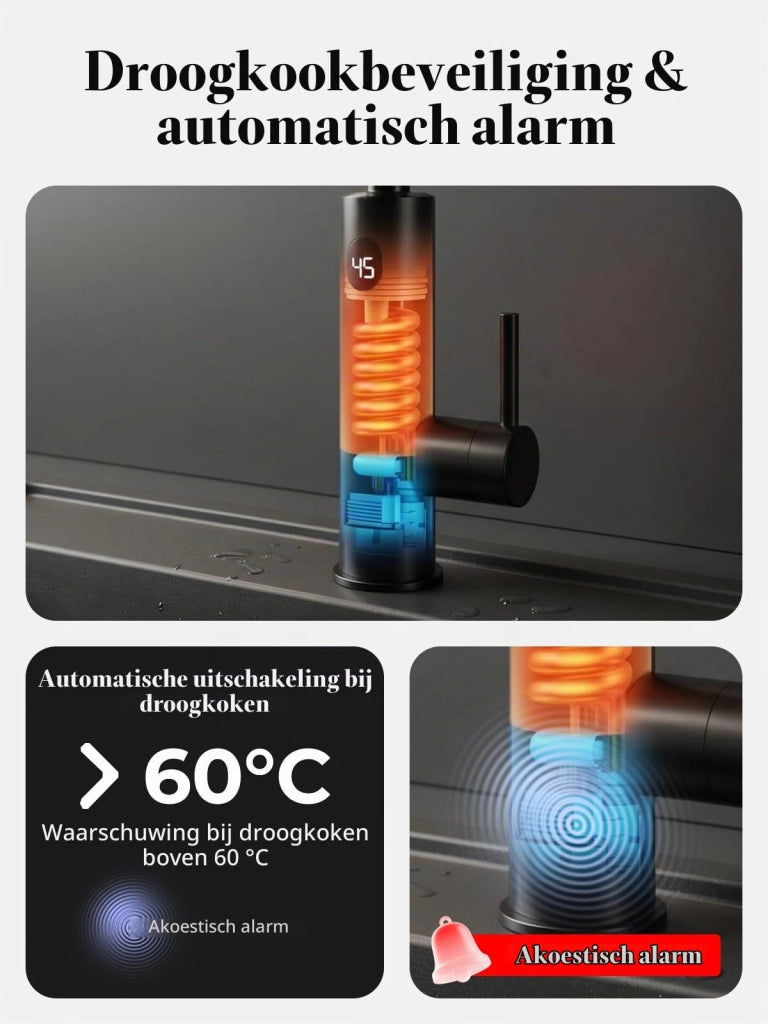 Rubinetto da cucina elettrico con resistenza integrata, 3200 W, display LCD, colore nero