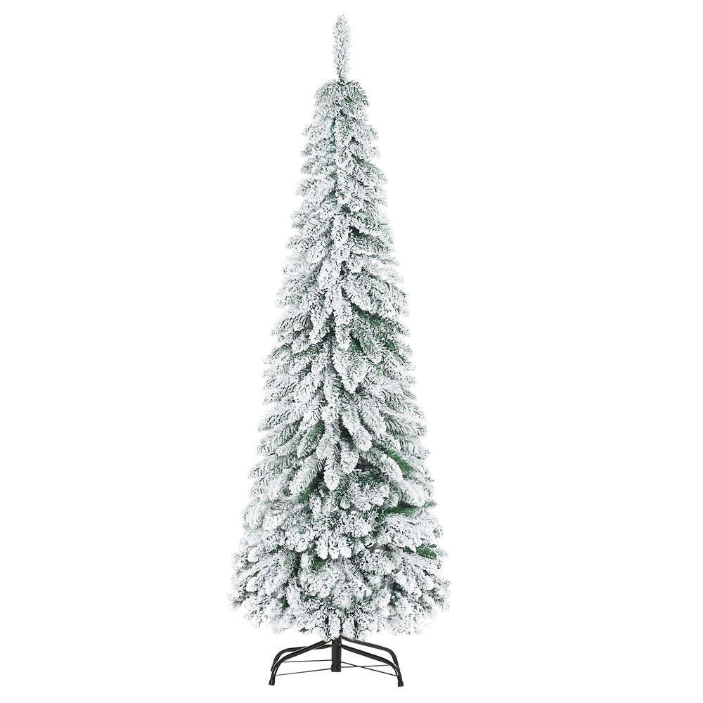 Albero di Natale artificiale innevato 180cm con 523 rami ignifughi e base in acciaio robusta facile da montare per interni