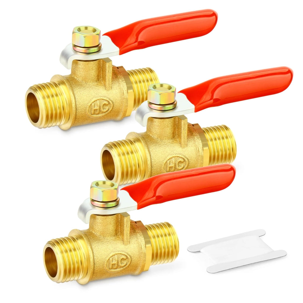 Set di 3 valvole a sfera mini in ottone, filettatura esterna BSP da 1/4"