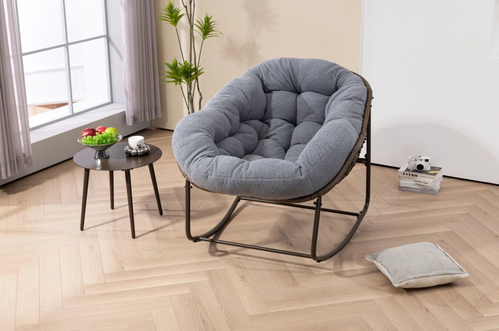 Sedia a dondolo in rattan sintetico grigio 78 × 106 × 90 cm