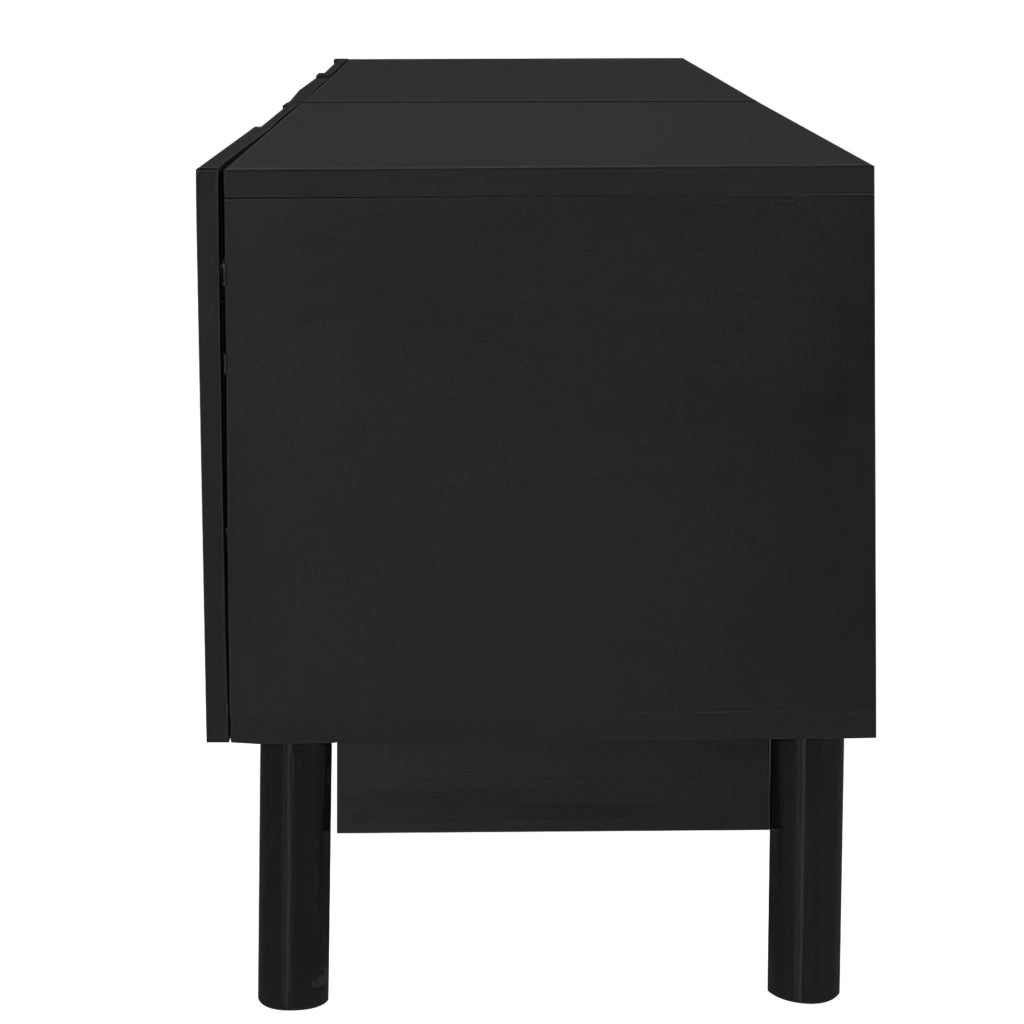 Mobile TV nero con ante curve, ripiani interni e gambe stabili 169x34x45,5 cm