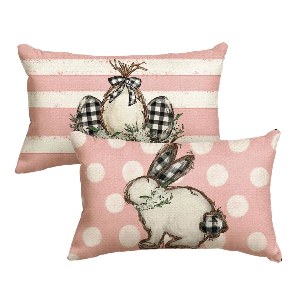 Set di 2 federe decorative, 30x50 cm, motivo pasquale, rosa
