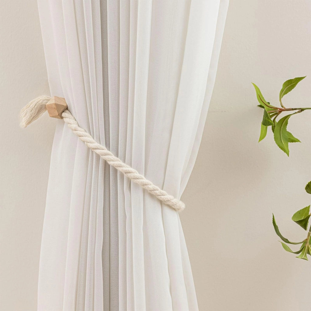 4 supporti per tende magnetici, realizzati in cotone e legno, color beige