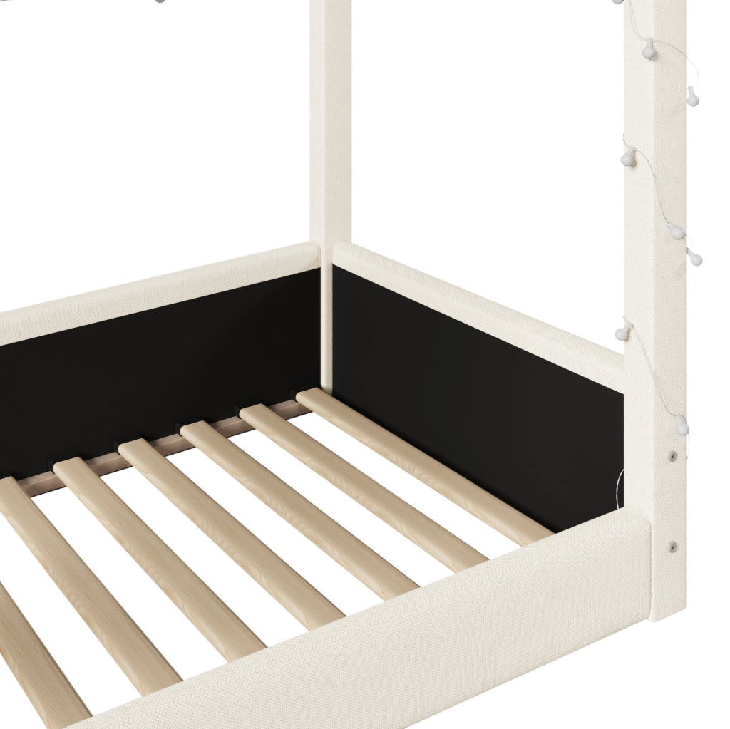 Letto a casetta imbottito con LED, 90x200 cm, beige