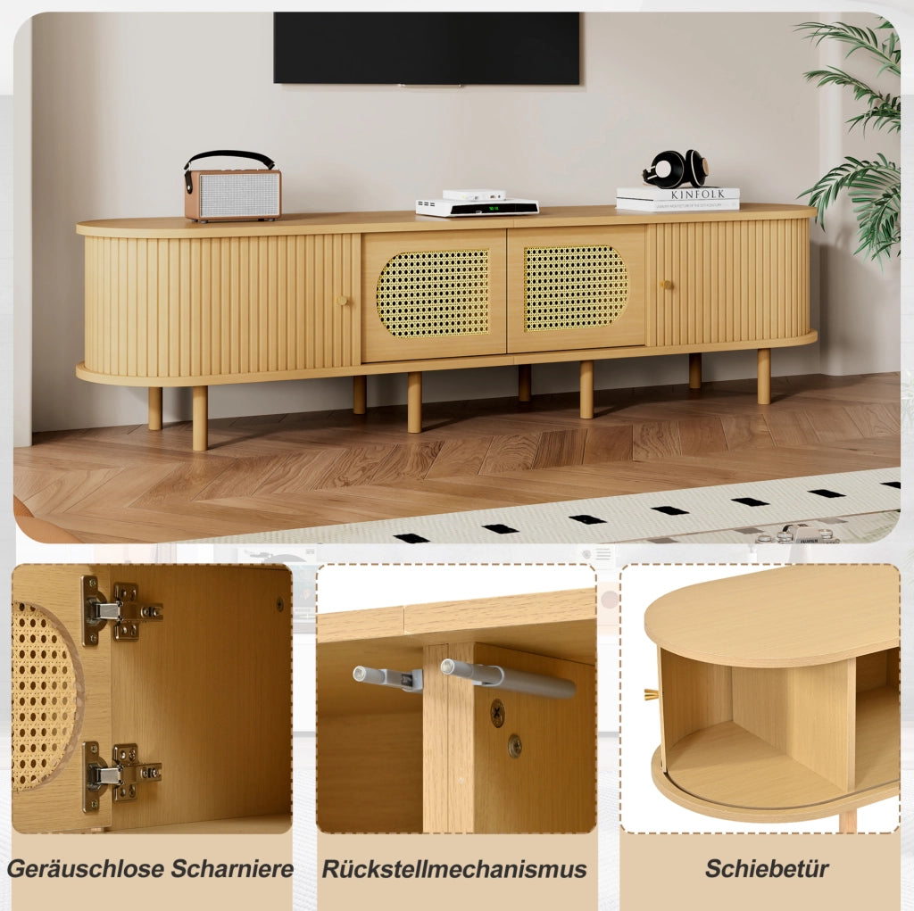 Mobile porta TV in MDF effetto legno naturale 180 x 40 x 40 cm