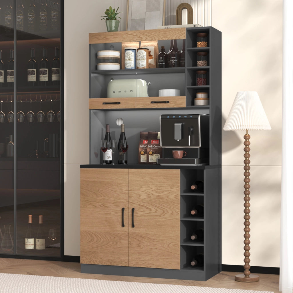 Mobile da cucina 100x47x187 cm con LED; ripiani regolabili e passacavi; grigio
