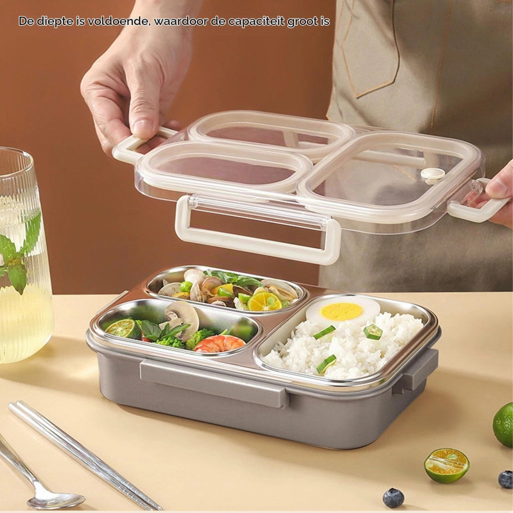Contenitore per il pranzo in acciaio inossidabile, con 3 scomparti, capacità 1,2 litri, colore kaki, riutilizzabile