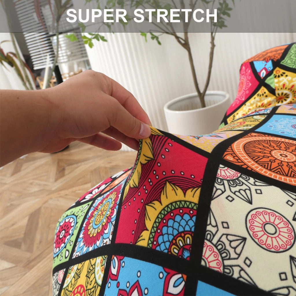 Set di 4 copripoltrona elasticizzati con motivo mandala e tasche laterali