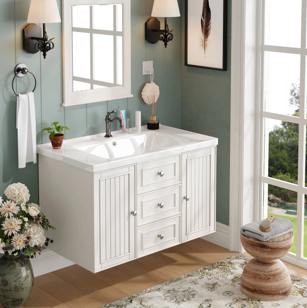 Mobile bagno sospeso con lavabo in ceramica bianco 78,5x46x46,8 cm con 3 cassetti