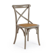 Sedia in Legno di Olmo con Seduta in Rattan Naturale Cross Grigio