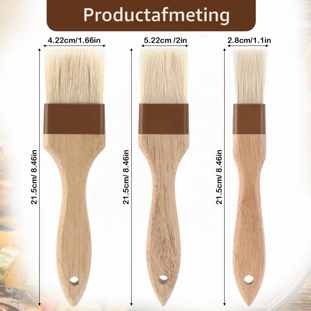 3 spazzole per capelli con setole naturali, resistenti al calore, con manico in legno, di dimensioni 2,5/4/5 cm