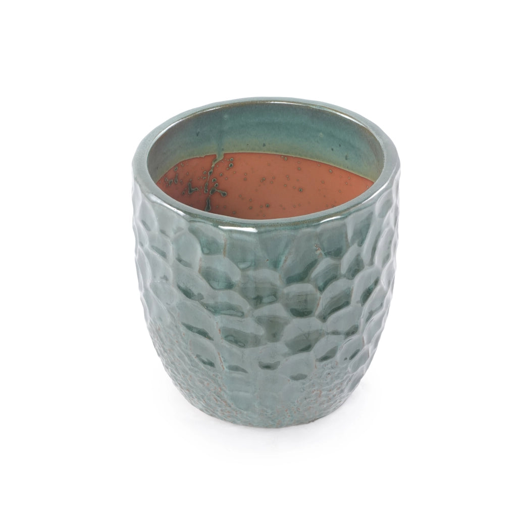 Vaso in ceramica verde scuro Ø 38 cm con rilievo e foro di drenaggio