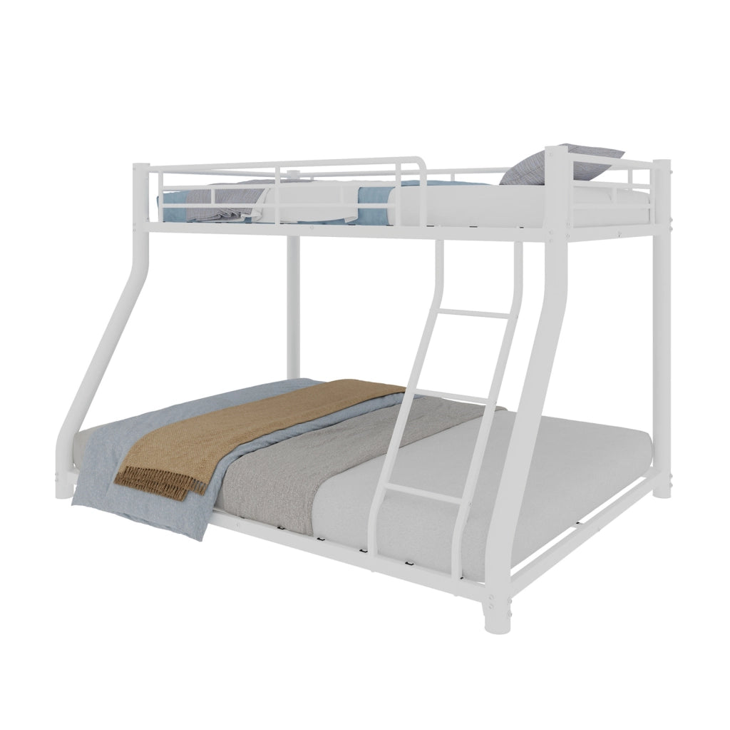 Letto a castello in metallo robusto con rete superiore 90x140 cm e rete inferiore 140x190 cm, design salvaspazio con scaletta e sponde di protezione, stile moderno