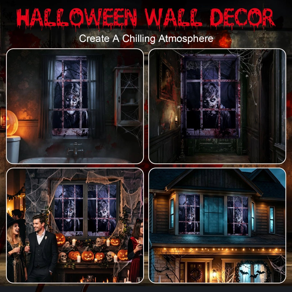 Decorazioni per finestre a tema Halloween, articoli per creare un'atmosfera spaventosa, dimensioni 120x80 cm