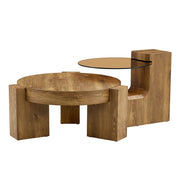 Set Tavolini da Salotto Rotondi Componibili Legno MDF e Vetro Marrone