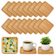 Set di 16 vassoi quadrati in bambù, 9x9 cm, sottobicchieri in legno