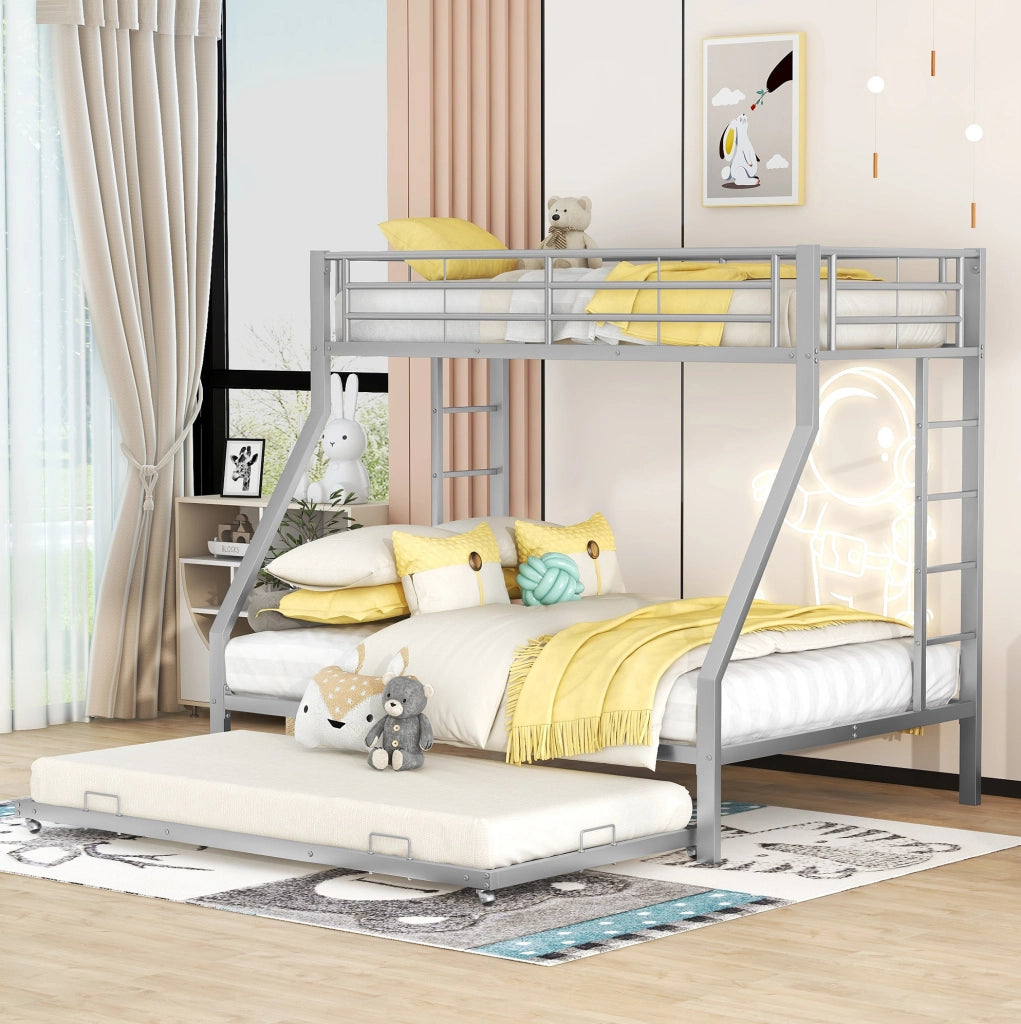 Letto a castello in metallo con letto estraibile e scale su due lati, 90(140)x200 cm, nero/bianco