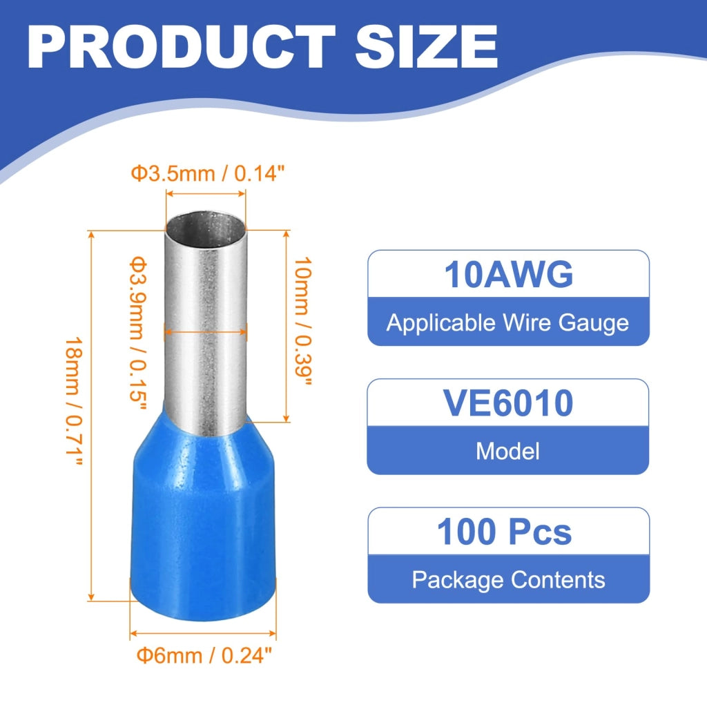 100 connettori a crimpare, rame, 10 AWG, isolati, colore blu