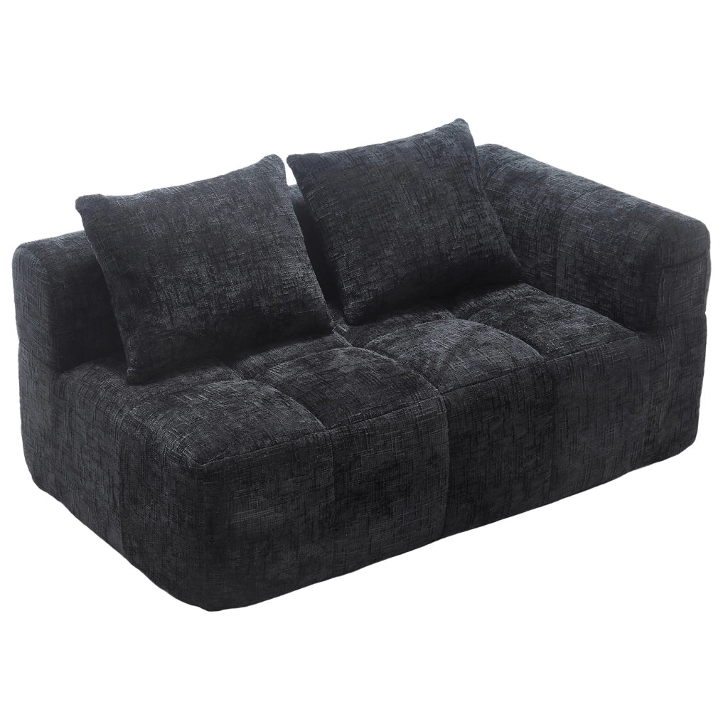 Divano a 2 posti 158x90x60 cm in ciniglia nera, senza montaggio, tasche laterali