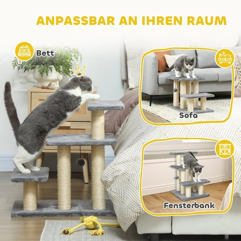 Tiragraffi albero per gatti a 3 livelli 52 x 34,5 x 54 cm in legno grigio