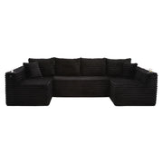 Divano modulare a U 320x155x88 cm in tessuto nero con portabicchieri