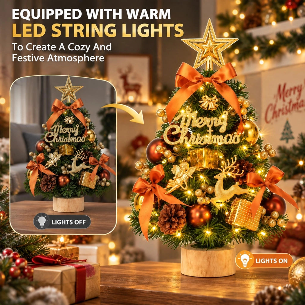 Albero di Natale artificiale da tavolo, altezza 60 cm, con illuminazione