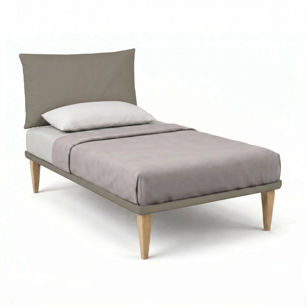 Letto 1 Piazza e Mezza con Rete Rivestita 120x190 cm Similpelle Cappuccino Tessis Testata Soft