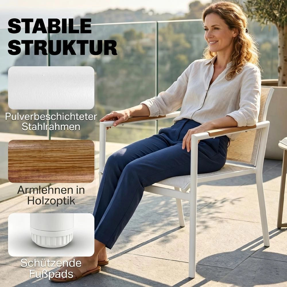 Set Salotto da Giardino 4 Posti con Divano 2 Posti 2 Poltrone e Tavolino in Metallo per Terrazzo e Giardino Robusto e Traspirante
