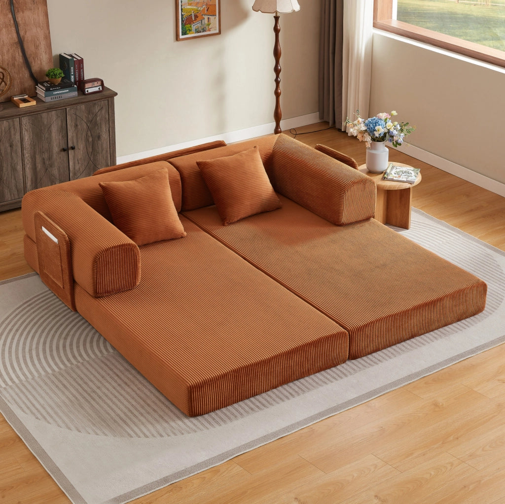 Divano letto pieghevole in velluto a coste terracotta