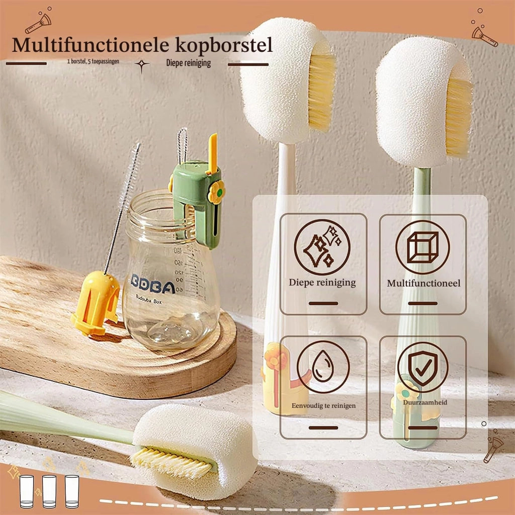 Set di 2 spazzole per bottiglie, 5 in 1, con manico lungo, 30,5 cm