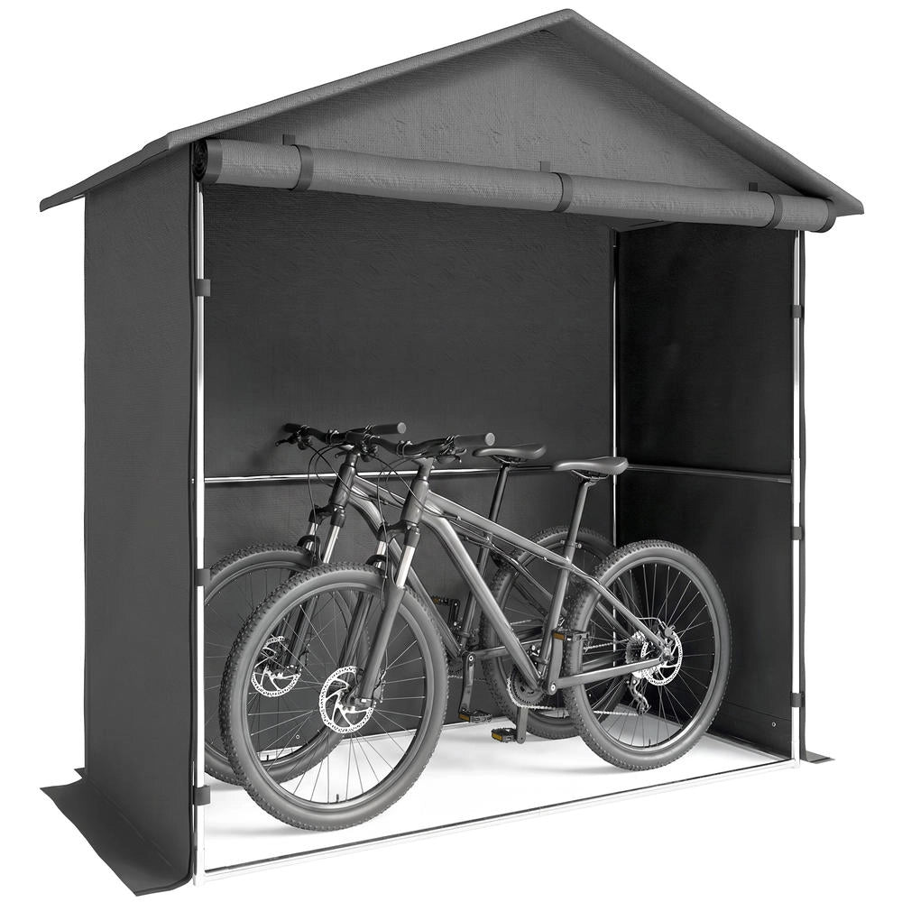 Tenda garage per bici e moto, capanno da giardino 1.1x2 m, grigio scuro, tessuto Oxford 420D, telaio zincato, con porta avvolgibile, portatile