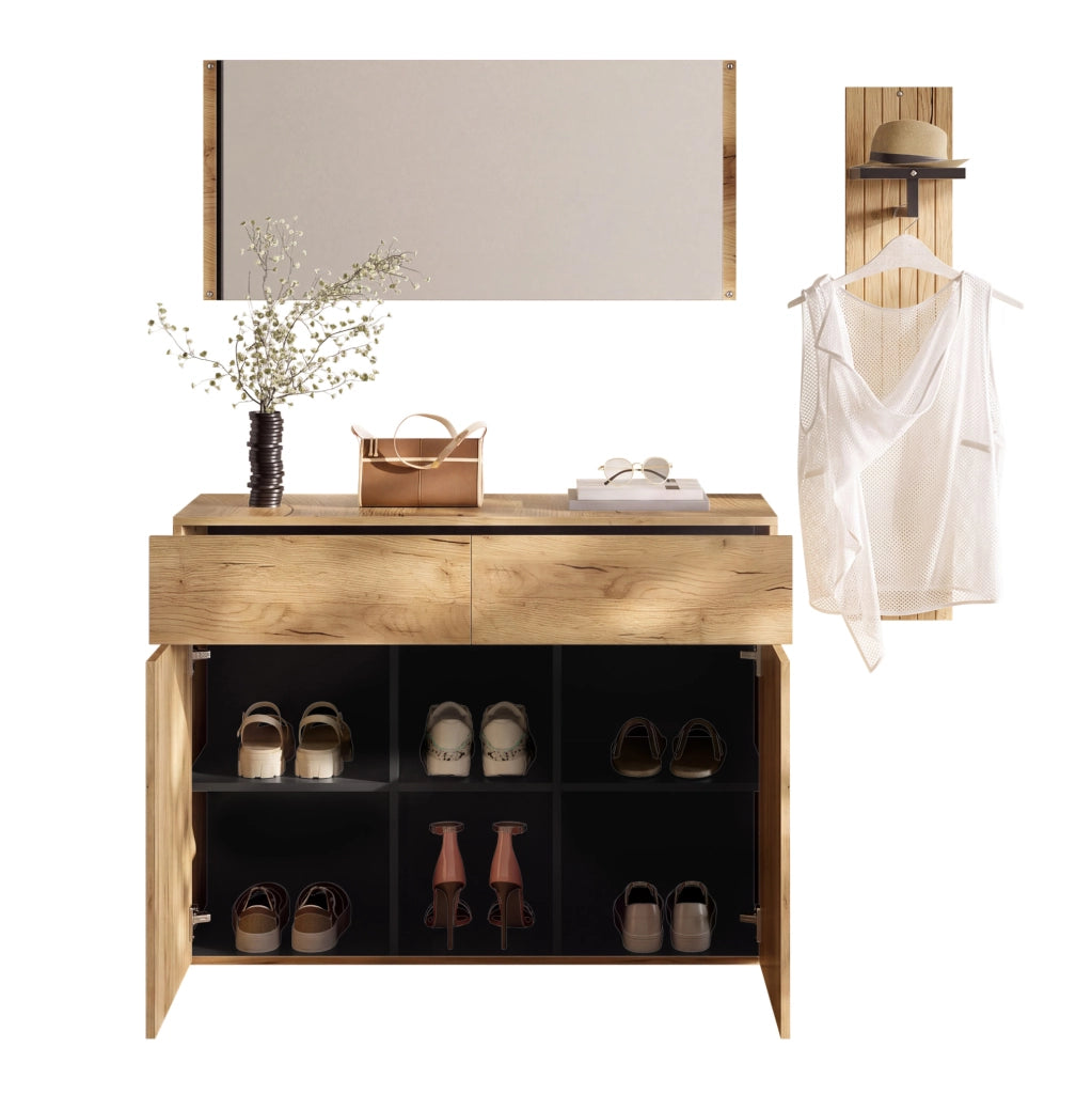 Set guardaroba ingresso con specchio e scarpiera 125x35x178 cm