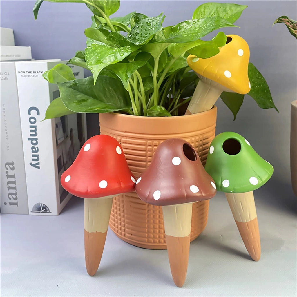 Set di 4 picchetti per irrigazione in terracotta, forma a fungo, 8,2 x 16,2 cm