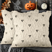 Set di 2 federe per cuscini a tema Halloween, in peluche, 40x40 cm, motivo fantasmi, colore bianco
