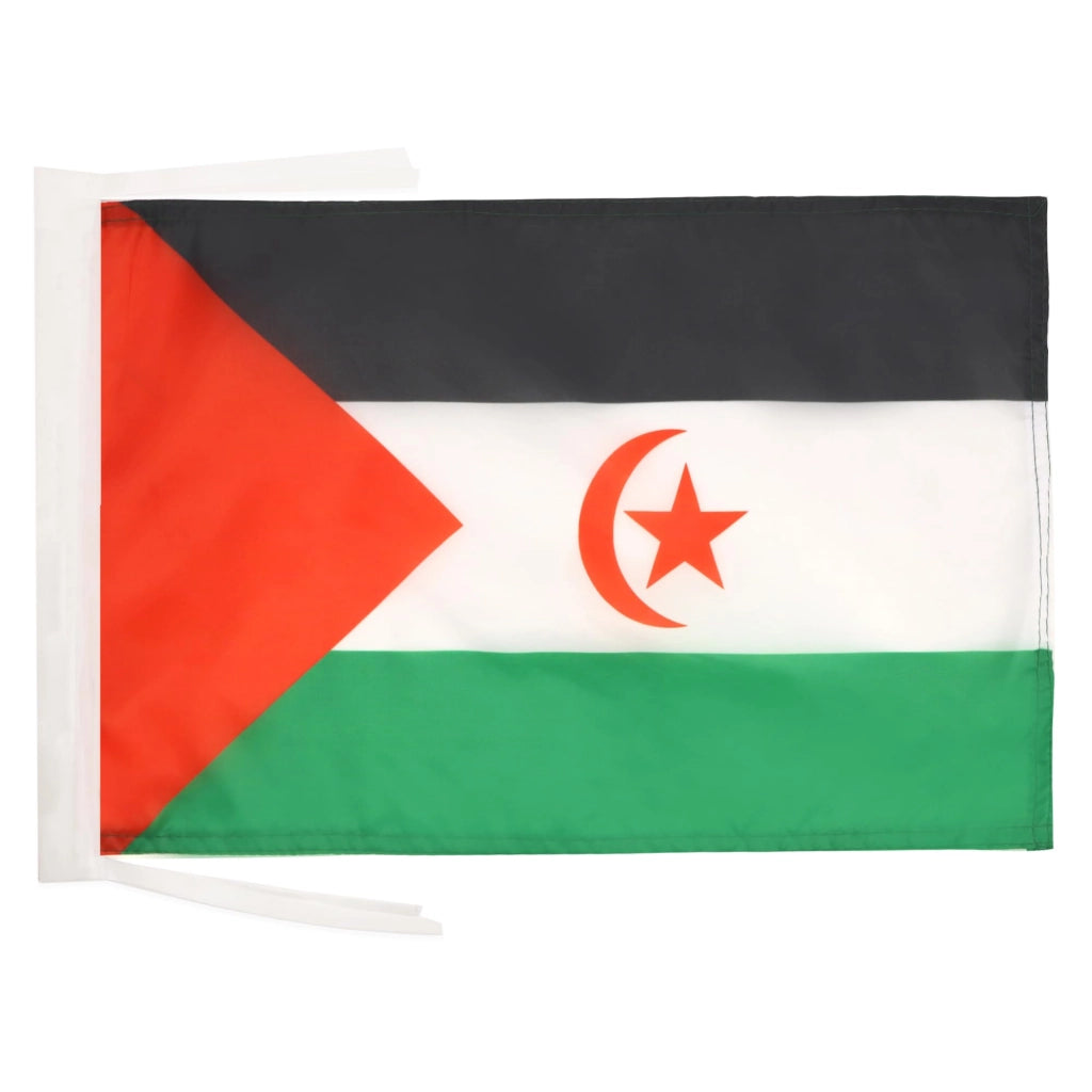 Bandiera del Sahara Occidentale, dimensioni 45x30 cm, realizzata in poliestere 100D, con cordoncini