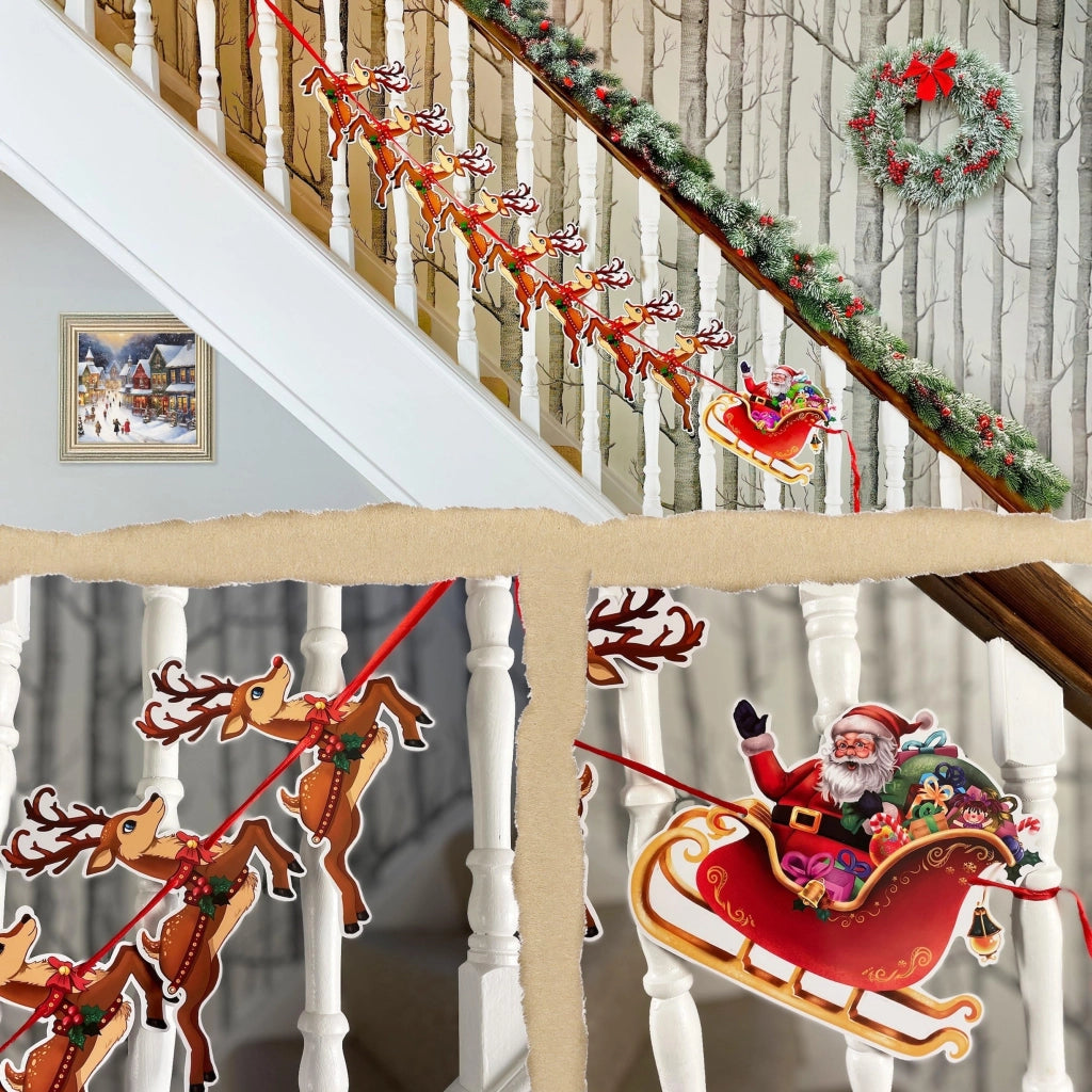 Filo decorativo natalizio in carta con immagini di Babbo Natale e renne, 2 metri