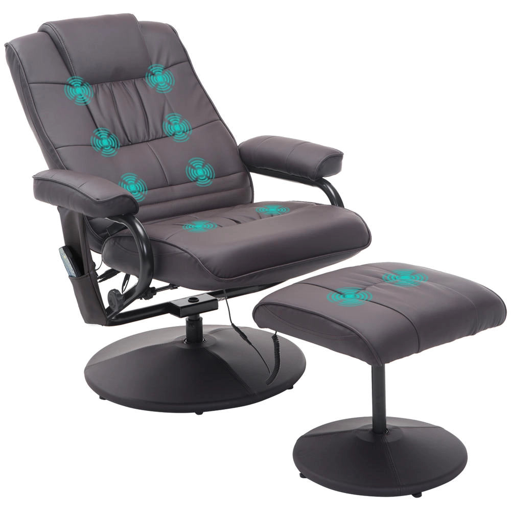 Poltrona Massaggiante Relax con Poggiapiedi Marrone 10 Punti Vibranti con Telecomando 77 cm x 84 cm x 95 cm Design Moderno per Casa