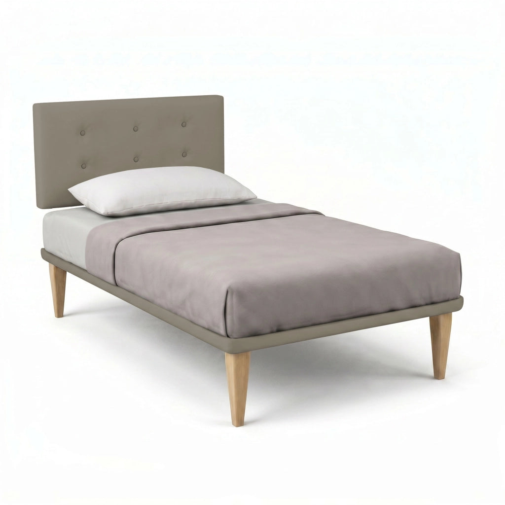 Letto 1 Piazza e Mezza con Rete Rivestita 120x200 cm Similpelle Cappuccino Tessis Testata Button