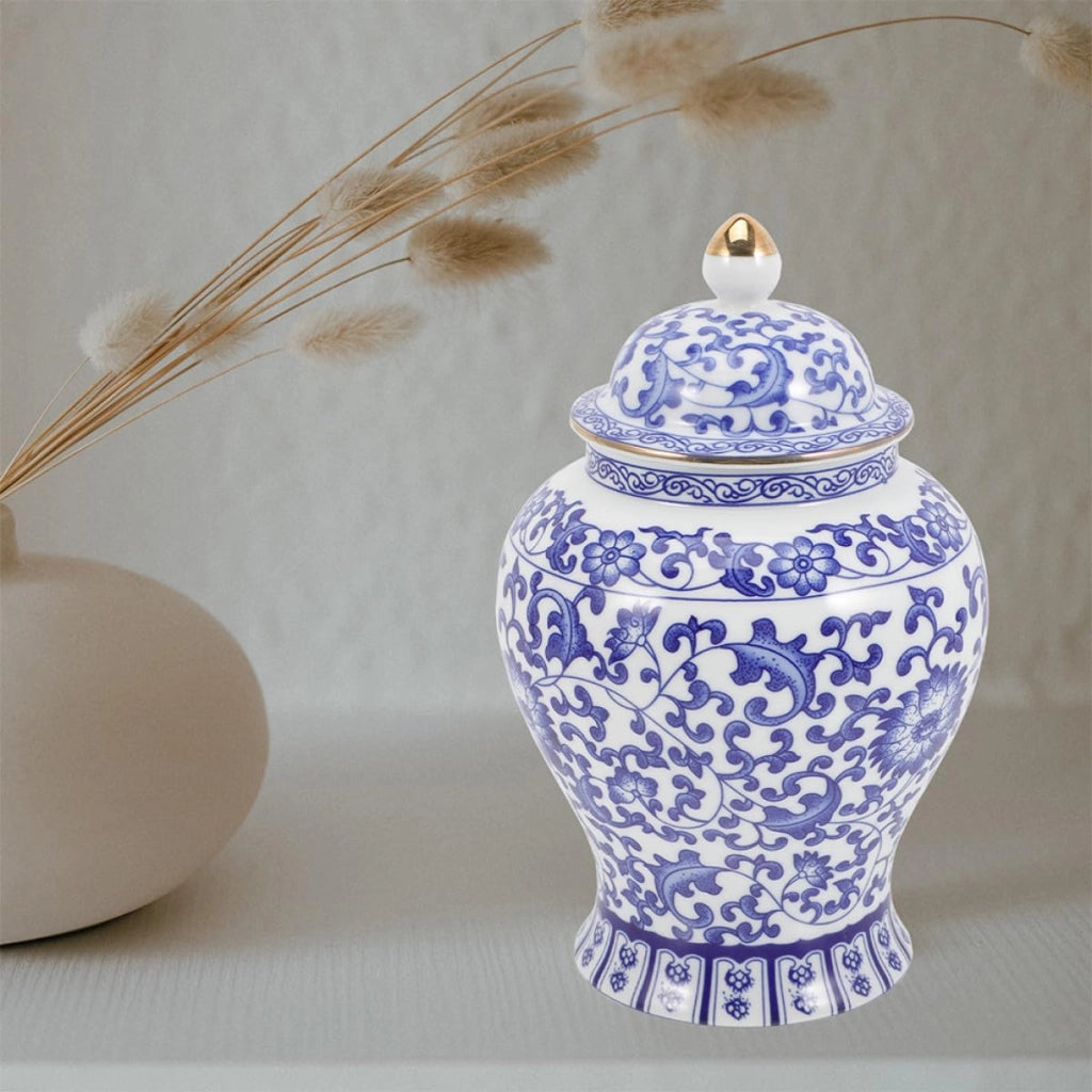 Contenitore per tè in Vetroceramica, 1300 ml, stile vintage, porcellana, con coperchio, bianco e blu