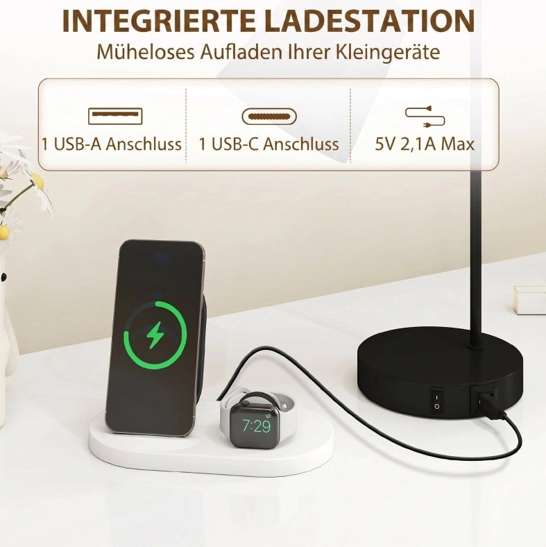 Set di 2 lampade da tavolo nere in acciaio con prese USB