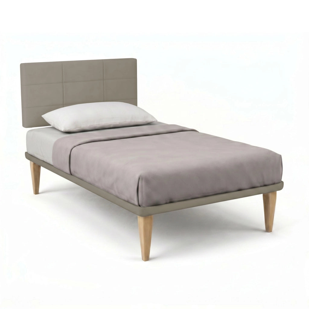 Letto 1 Piazza e Mezza con Rete Rivestita 120x200 cm Similpelle Cappuccino Tessis Testata Square