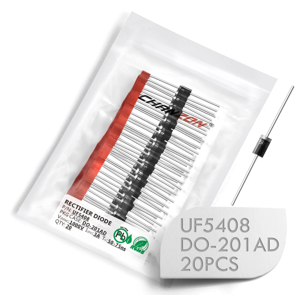 20 diodi raddrizzatori UF5408, 3A, 1000V, con package DO-201AD