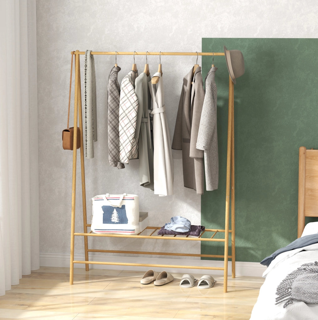 APPENDIABITI da terra con scarpiera e ganci 116 x 43,5 x 160 cm bambù colore legno naturale