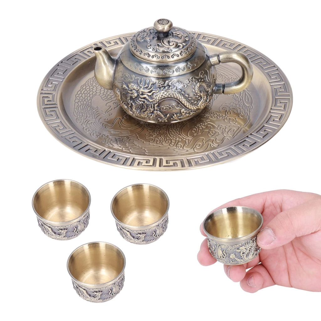 Set di caffettiere turche, 4 tazze, vassoio, lega di zinco, stile vintage