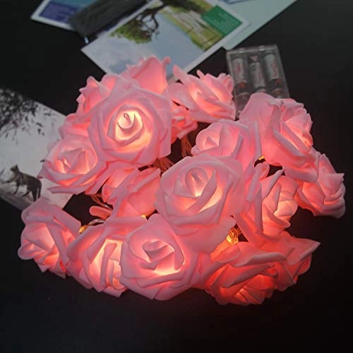 Catena luminosa a LED a forma di rosa, con 20 luci, lunghezza di 6,6 piedi, colore rosa, alimentata a batteria